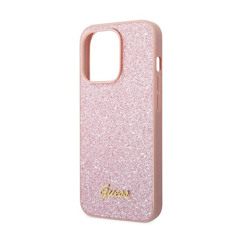 Guess Glitter Flakes Metal Logo Case – Etui iPhone 14 Pro Max (różowy)