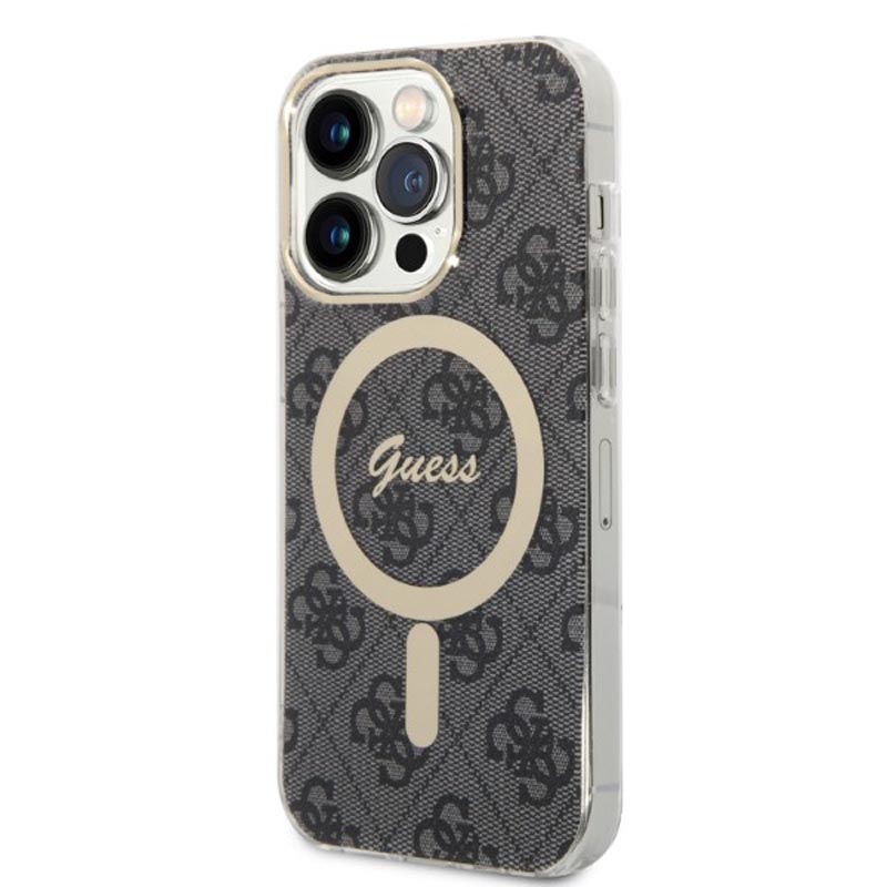 Guess Bundle Pack MagSafe 4G - Zestaw etui + ładowarka MagSafe iPhone 14 Pro (czarny/złoty)