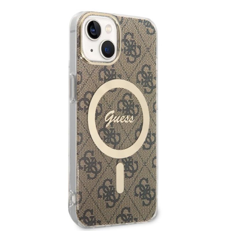Guess Bundle Pack MagSafe 4G - Zestaw etui + ładowarka MagSafe iPhone 14 (brązowy/złoty)