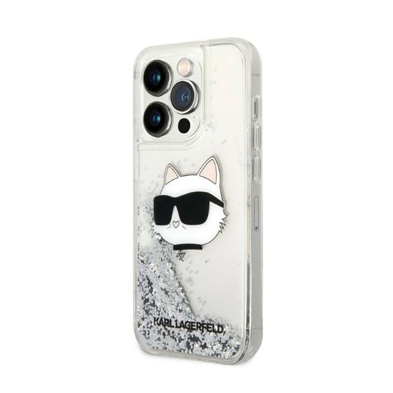 Karl Lagerfeld Liquid Glitter NFT Choupette Head - Etui iPhone 14 Pro (srebrny)
