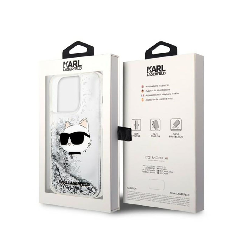 Karl Lagerfeld Liquid Glitter NFT Choupette Head - Etui iPhone 14 Pro (srebrny)