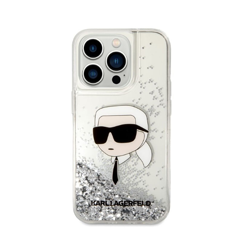 Karl Lagerfeld Liquid Glitter NFT Karl's Head - Etui iPhone 14 Pro (srebrny)