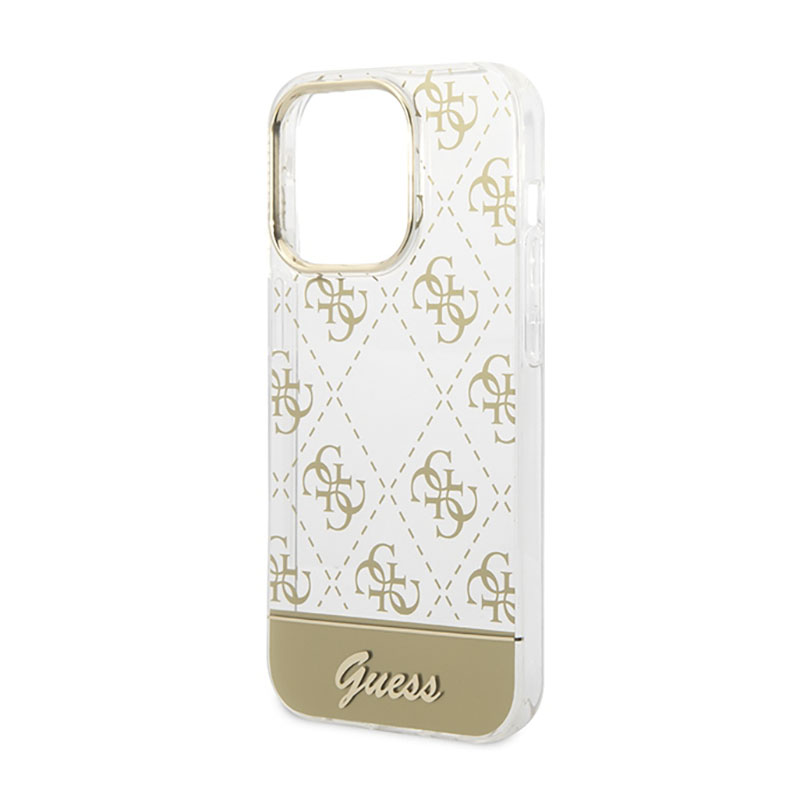 Guess 4G Stripe Script Logo Electroplated Pattern – Etui iPhone 14 Pro Max (złoty)