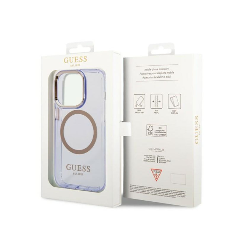 Guess Gold Outline Translucent MagSafe - Etui iPhone 14 Pro Max (fioletowy)