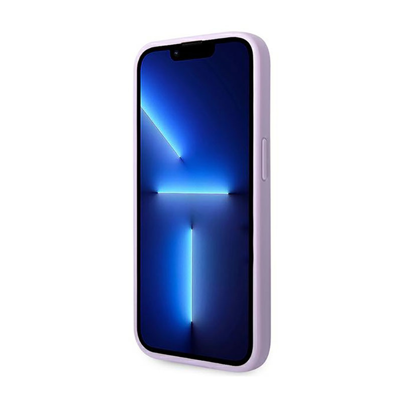 Guess Saffiano Metal Logo Stripes - Etui iPhone 14 Pro (liliowy)