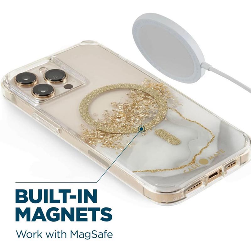 Case-Mate Karat MagSafe - Etui iPhone 14 Pro zdobione złotem (Marble)