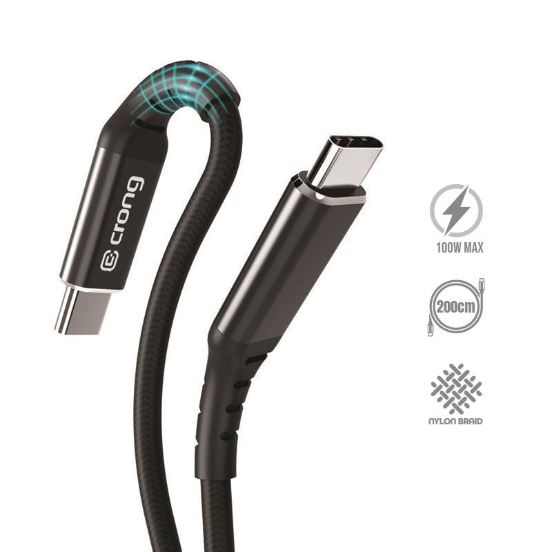 Crong Armor Link - Kabel 100W 5A USB-C do USB-C Power Delivery Fast Charging 200cm (czarny)