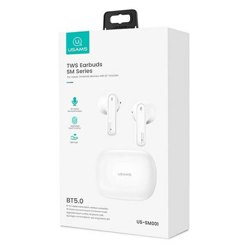 USAMS SM Series - Słuchawki Bluetooth 5.0 TWS + etui ładujące (biały)