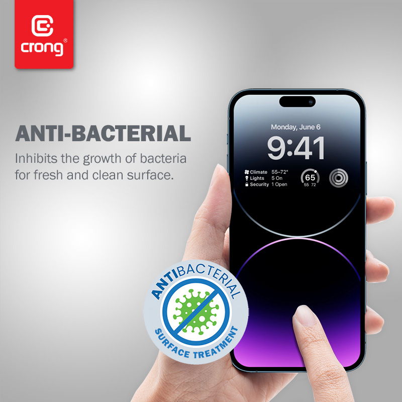 Crong Anti-Bacterial 3D Armour Glass - Szkło hartowane 9H na cały ekran iPhone 14 Pro Max + ramka instalacyjna