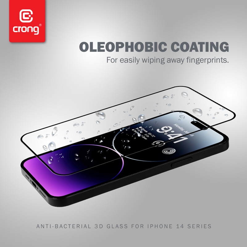 Crong Anti-Bacterial 3D Armour Glass - Szkło hartowane 9H na cały ekran iPhone 14 Pro Max + ramka instalacyjna