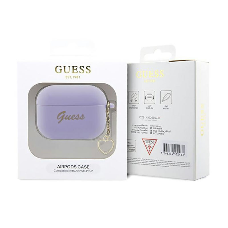 Guess Silicone Heart Charm - Etui AirPods Pro 2 (fioletowy)