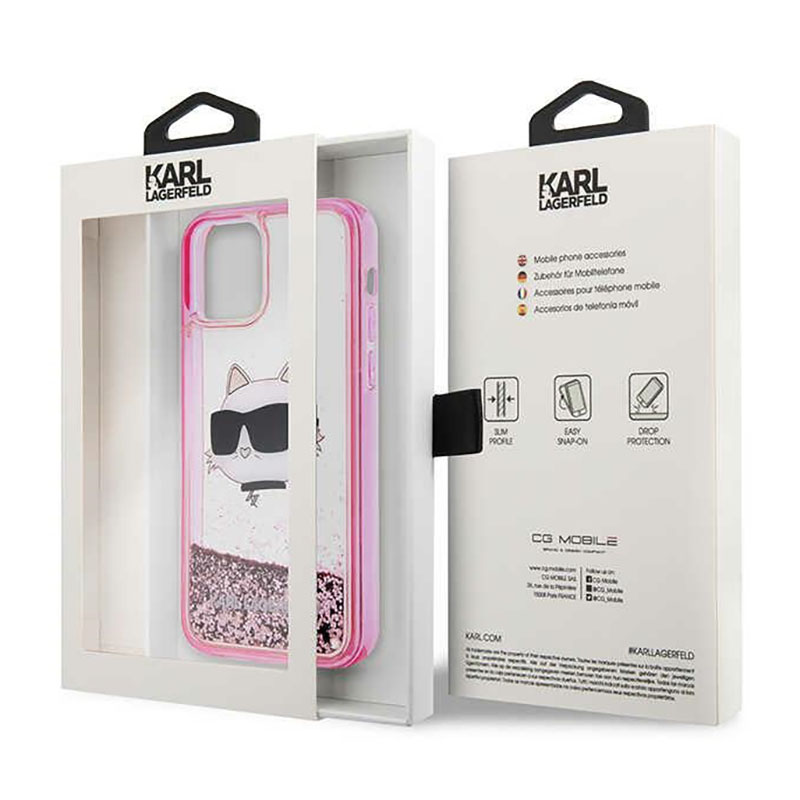 Karl Lagerfeld Liquid Glitter NFT Choupette Head - Etui iPhone 12 / iPhone 12 Pro (różowy)