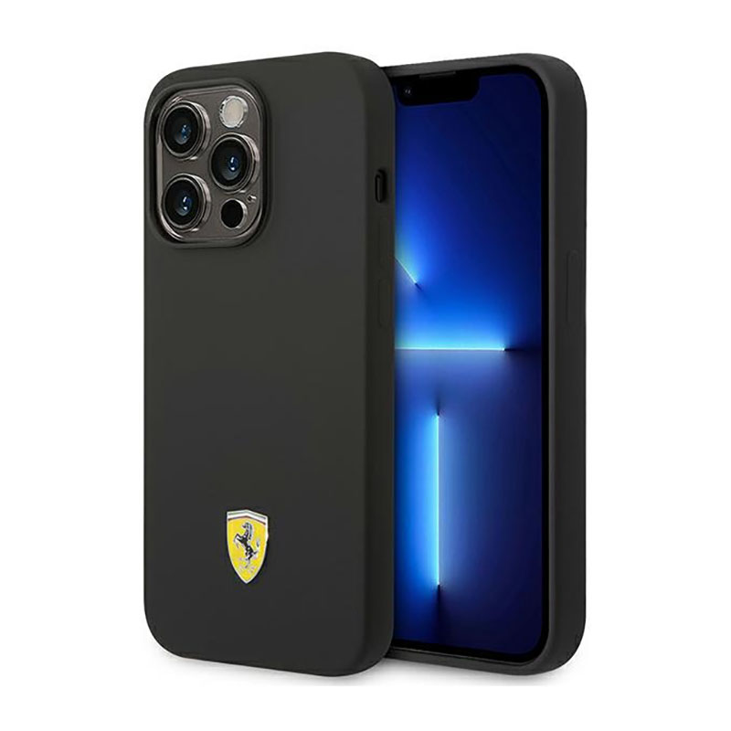 Ferrari Liquid Silicone Case Metal Logo MagSafe – Etui iPhone 14 Pro (Czarny)