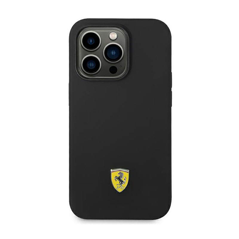 Ferrari Liquid Silicone Case Metal Logo MagSafe – Etui iPhone 14 Pro Max (Czarny)