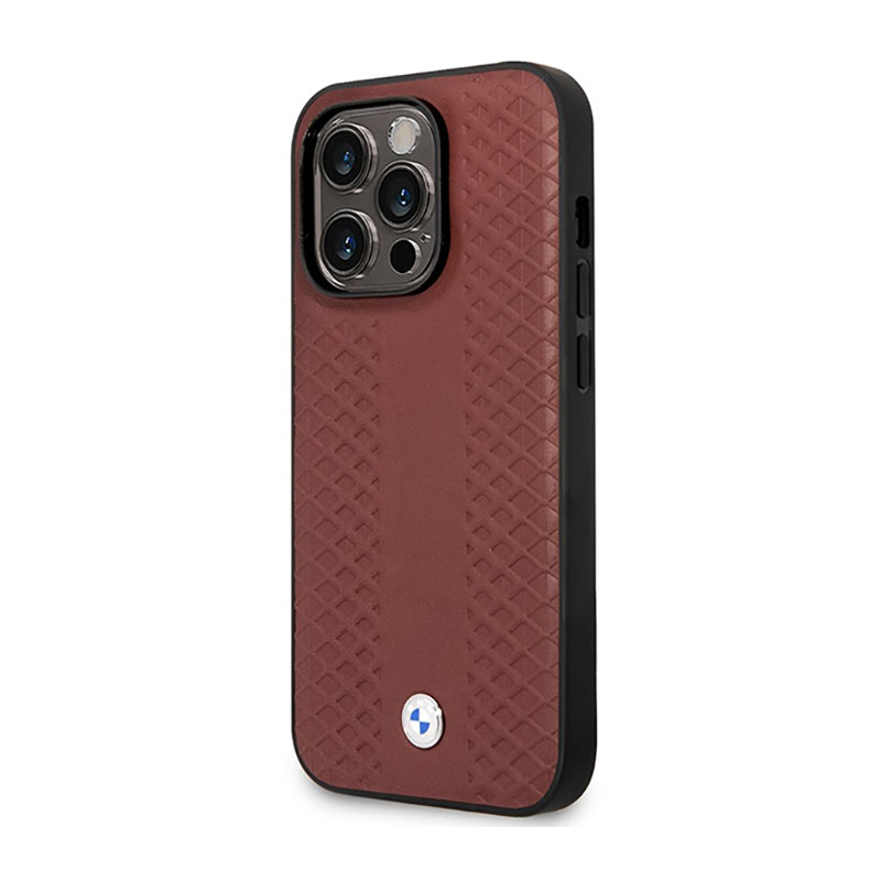 BMW Leather Diamond Pattern MagSafe - Etui iPhone 14 Pro (burgundowy)
