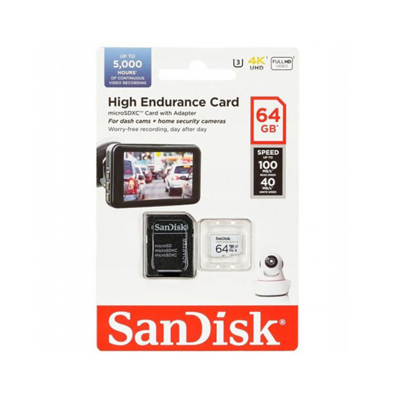 SanDisk High Endurance microSDXC - Karta pamięci 64 GB Class 10 UHS-I 100/40 MB/s z adapterem