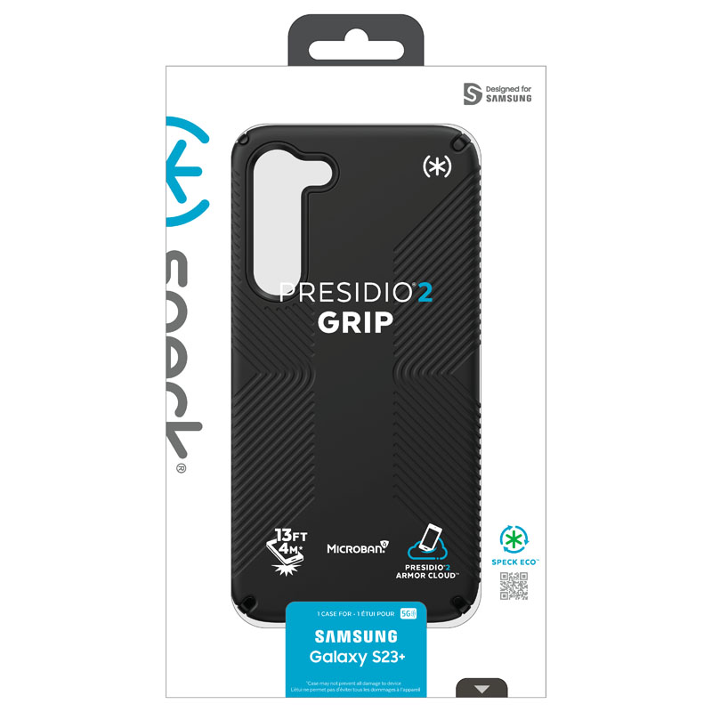 Speck Presidio2 Grip - Antypoślizgowe etui Samsung Galaxy S23+ (Black/Black/White)