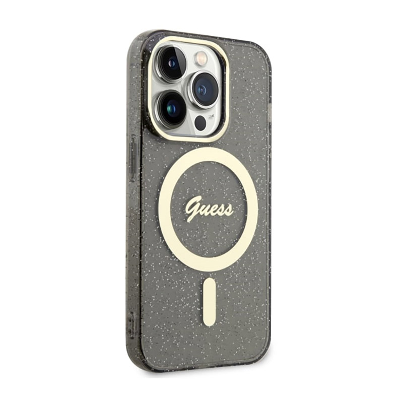 Guess Glitter Gold MagSafe - Etui iPhone 14 Pro (Czarny)