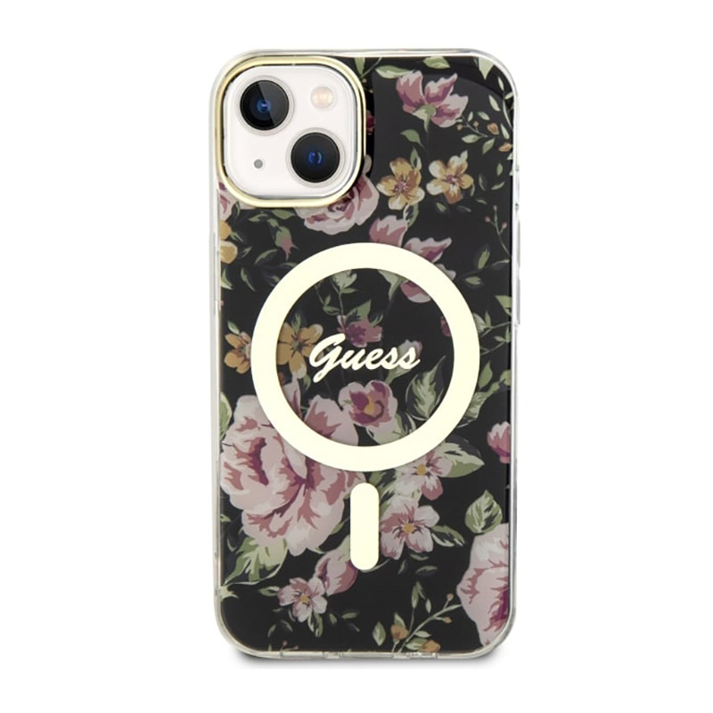 Guess Flower MagSafe - Etui iPhone 14 Plus (Czarny)