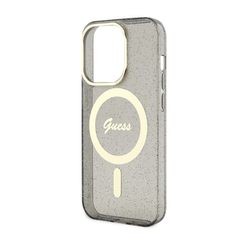 Guess Glitter Gold MagSafe - Etui iPhone 14 Pro Max (Czarny)