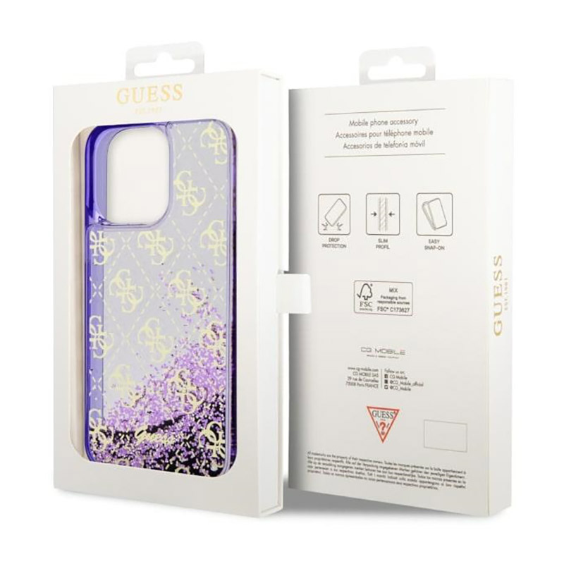 Guess Liquid Glitter Transculent 4G - Etui iPhone 14 Pro Max (Purpurowy)
