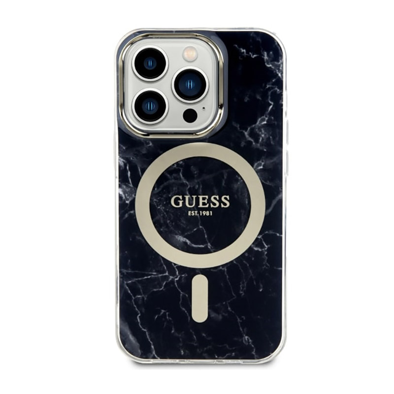 Guess Marble MagSafe - Etui iPhone 14 Pro (Czarny)