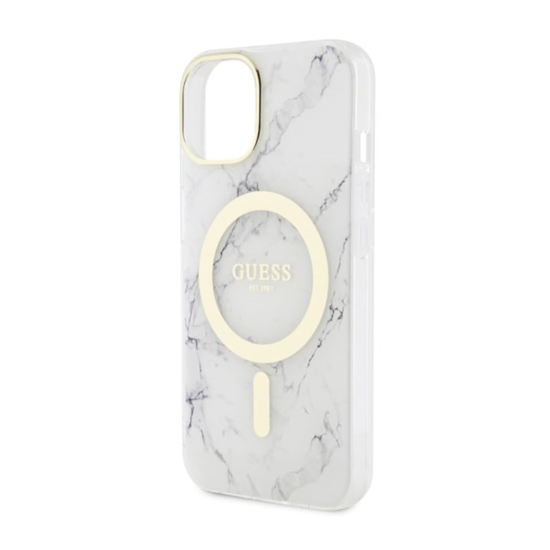 Guess Marble MagSafe - Etui iPhone 14 Plus (Biały)