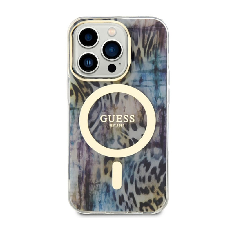 Guess Leopard MagSafe - Etui iPhone 14 Pro Max (Niebieski)