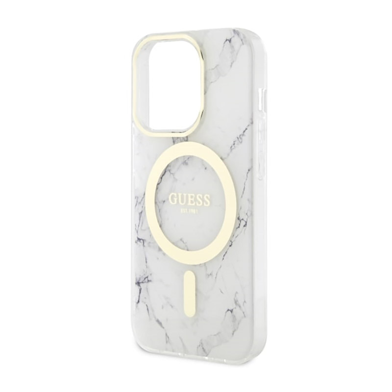 Guess Marble MagSafe - Etui iPhone 14 Pro Max (Biały)