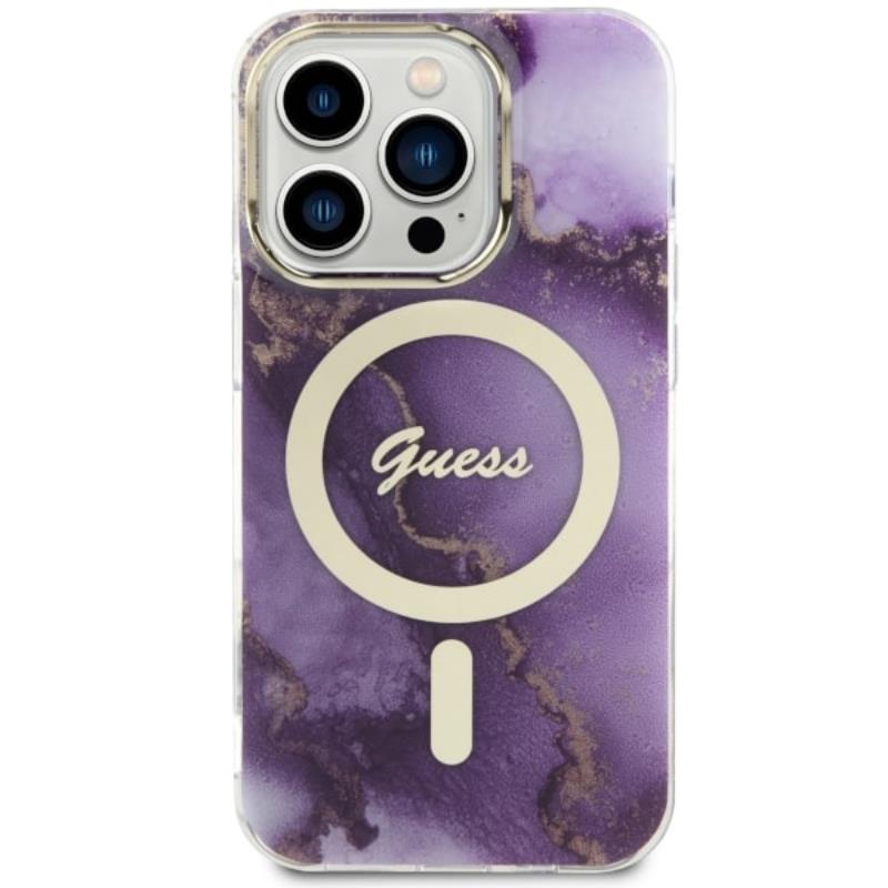 Guess Golden Marble MagSafe - Etui iPhone 14 Pro Max (Purpurowy)