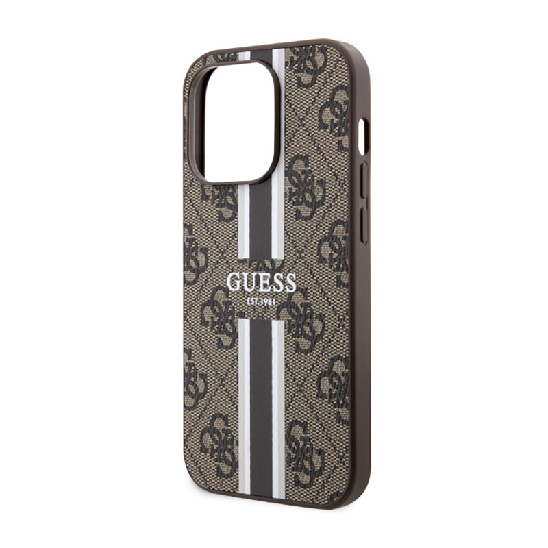 Guess 4G Printed Stripes MagSafe - Etui iPhone 14 Pro (Brązowy)