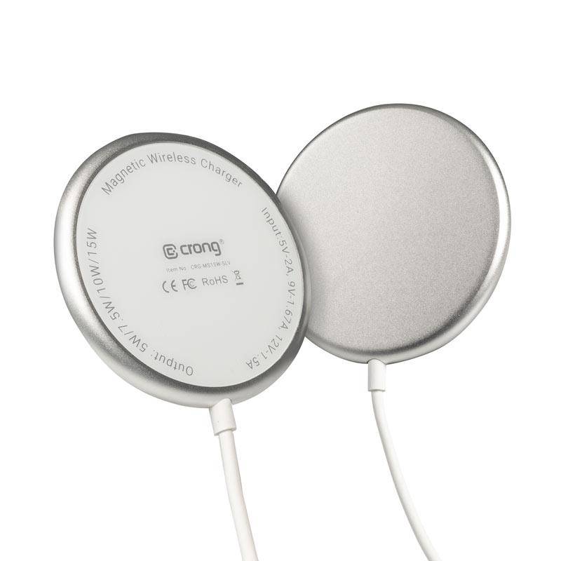 Crong MagSpot Wireless Charger – Aluminiowa ładowarka indukcyjna MagSafe 15W (Silver White)