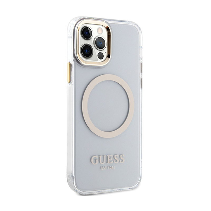 Guess Metal Outline MagSafe - Etui iPhone 12 / iPhone 12 Pro (przezroczysty / złoty)