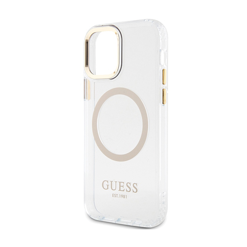 Guess Metal Outline MagSafe - Etui iPhone 12 / iPhone 12 Pro (przezroczysty / złoty)