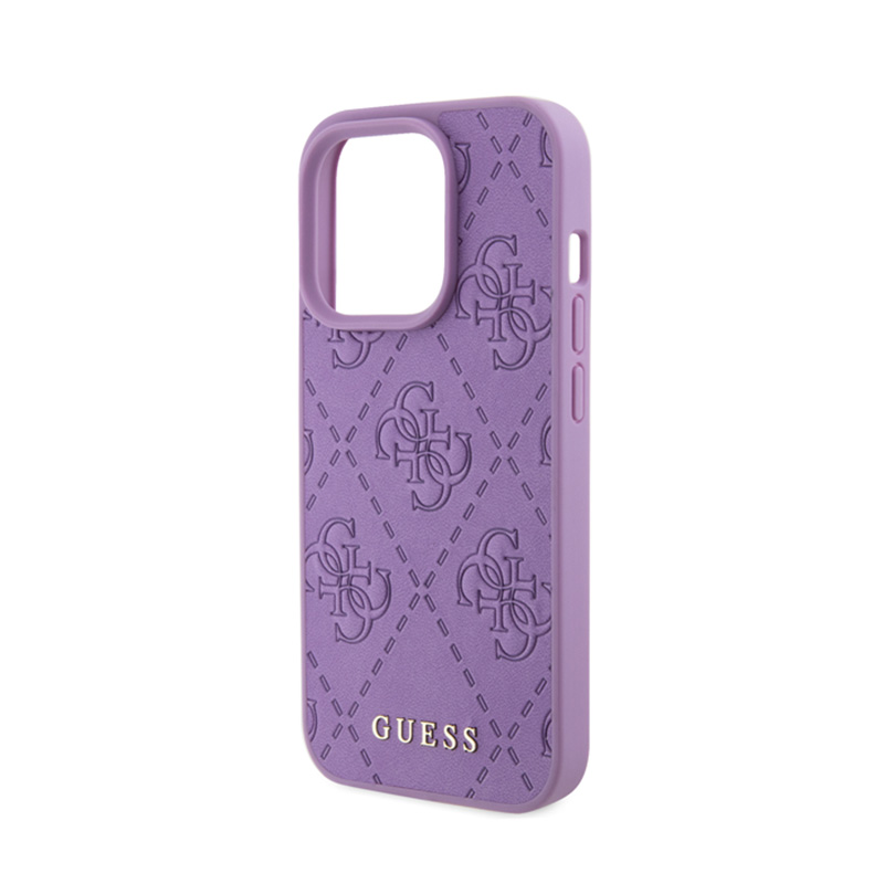Guess Leather 4G Stamped - Etui iPhone 15 Pro (fioletowy)