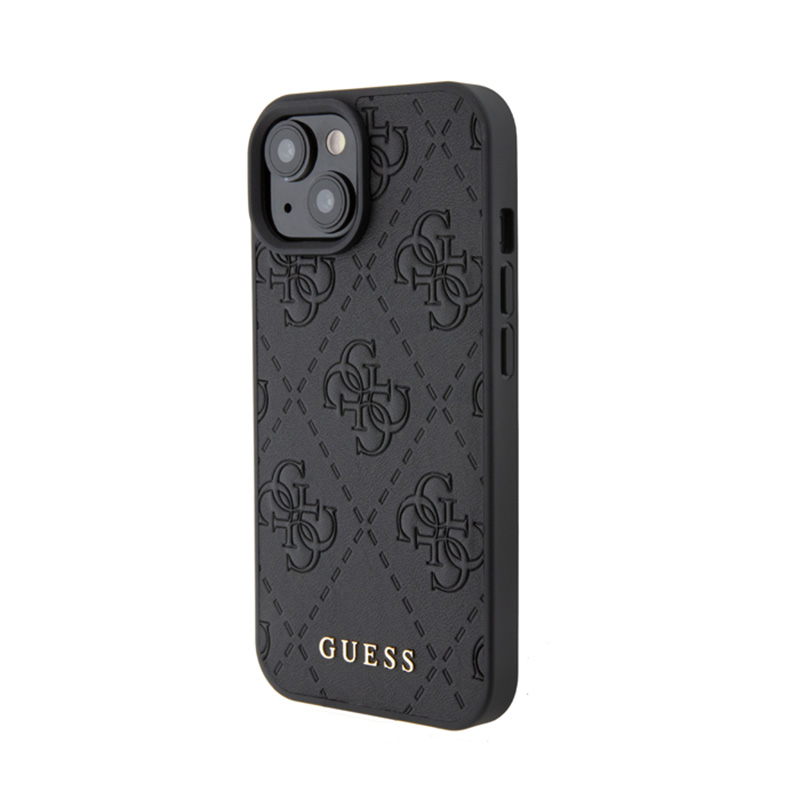 Guess Leather 4G Stamped - Etui iPhone 15 (czarny)
