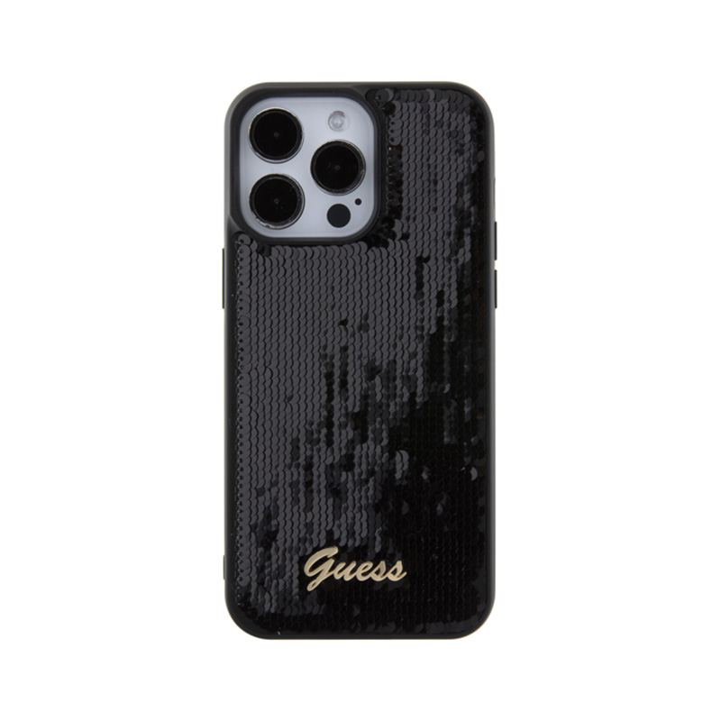Guess Sequin Script Metal - Etui iPhone 15 Pro Max (czarny)