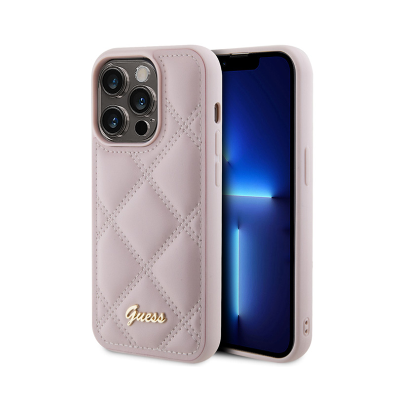 Guess Quilted Metal Logo - Etui iPhone 15 Pro (różowy)