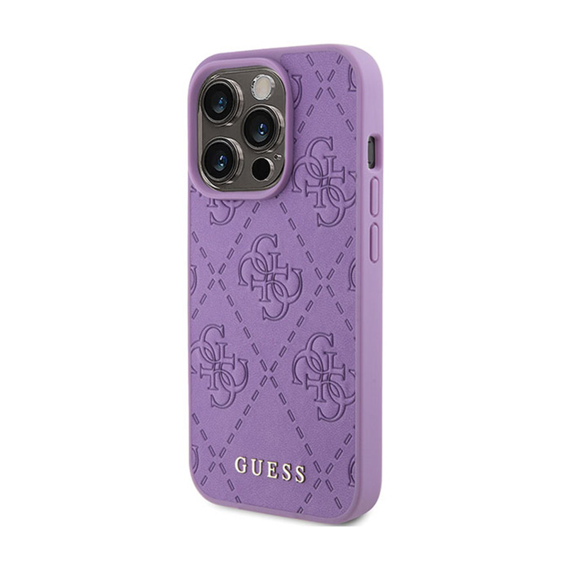 Guess Leather 4G Stamped - Etui iPhone 15 Pro Max (fioletowy)
