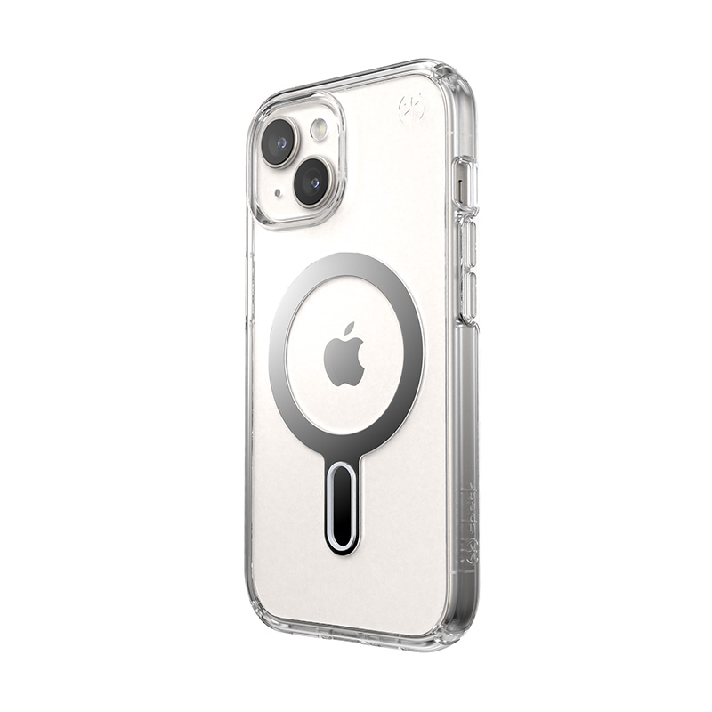 Speck Presidio Perfect-Clear ClickLock & MagSafe - Etui iPhone 15 / iPhone 14 / iPhone 13 (Clear / Chrome Finish / Serene Silver)