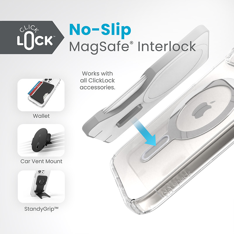 Speck Presidio Perfect-Clear ClickLock & MagSafe - Etui iPhone 15 / iPhone 14 / iPhone 13 (Clear / Chrome Finish / Serene Silver)