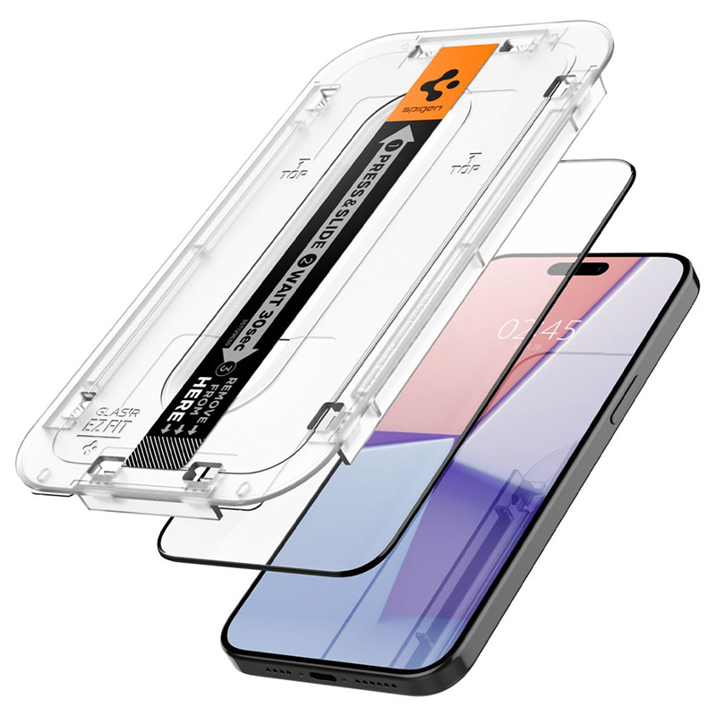 Spigen GLAS.TR EZ FIT FC - Szkło hartowane do iPhone 15 Pro (Czarna ramka)