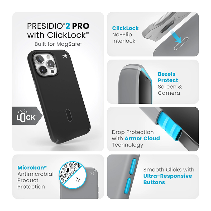 Speck Presidio2 Pro ClickLock & MagSafe - Etui iPhone 15 Pro Max (Black / Slate Grey / White)