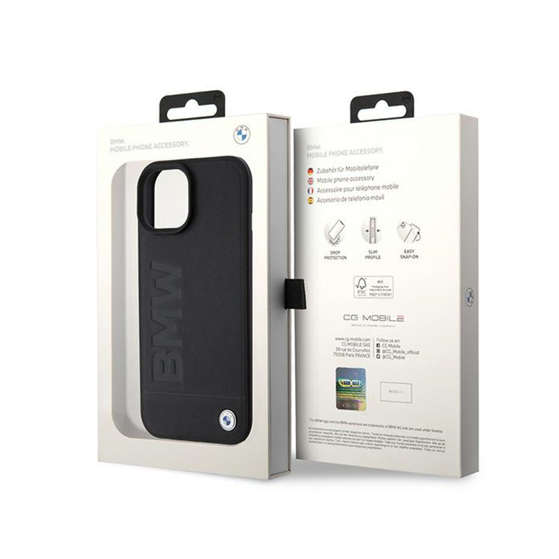 BMW Leather Hot Stamp MagSafe - Etui iPhone 15 (Czarny)