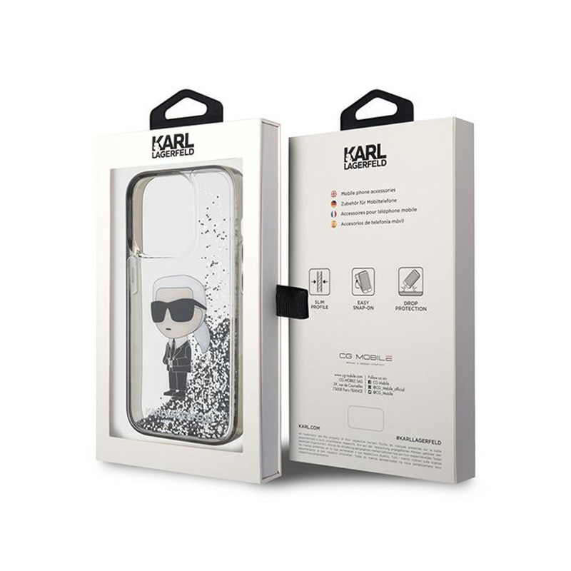 Karl Lagerfeld Liquid Glitter Ikonik - Etui iPhone 15 Pro Max (przezroczysty)