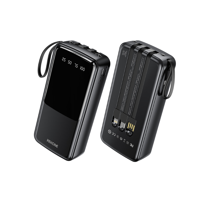 WEKOME WP-10 Pop Digital Series - Power bank 20000 mAh z wbudowanym kablem USB-C / Lightning / Micro USB / USB-A (Czarny)