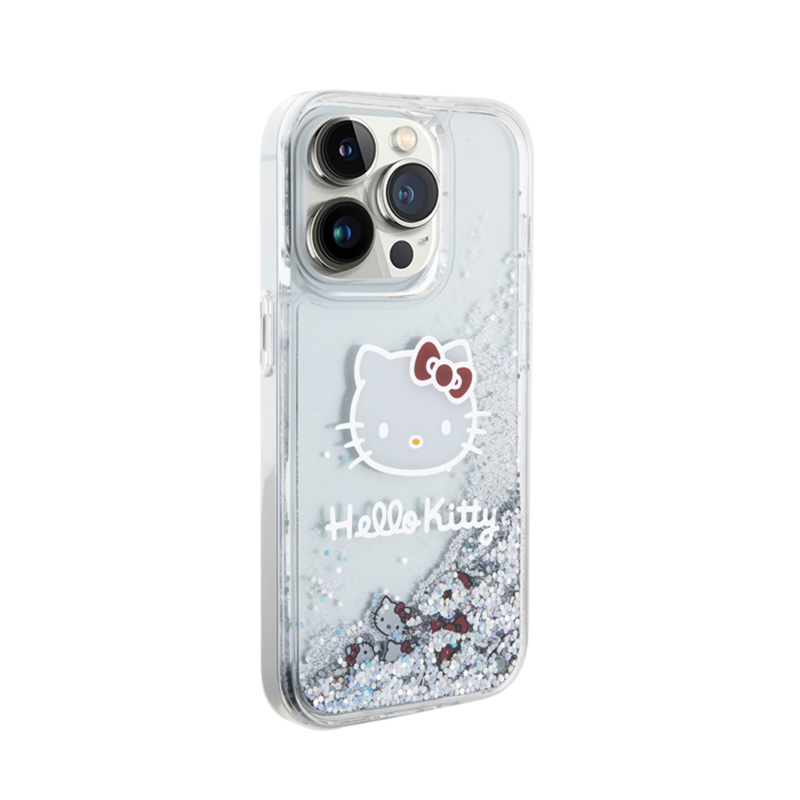 Hello Kitty Liquid Glitter Charms Kitty Head - Etui iPhone 15 Pro (srebrny)