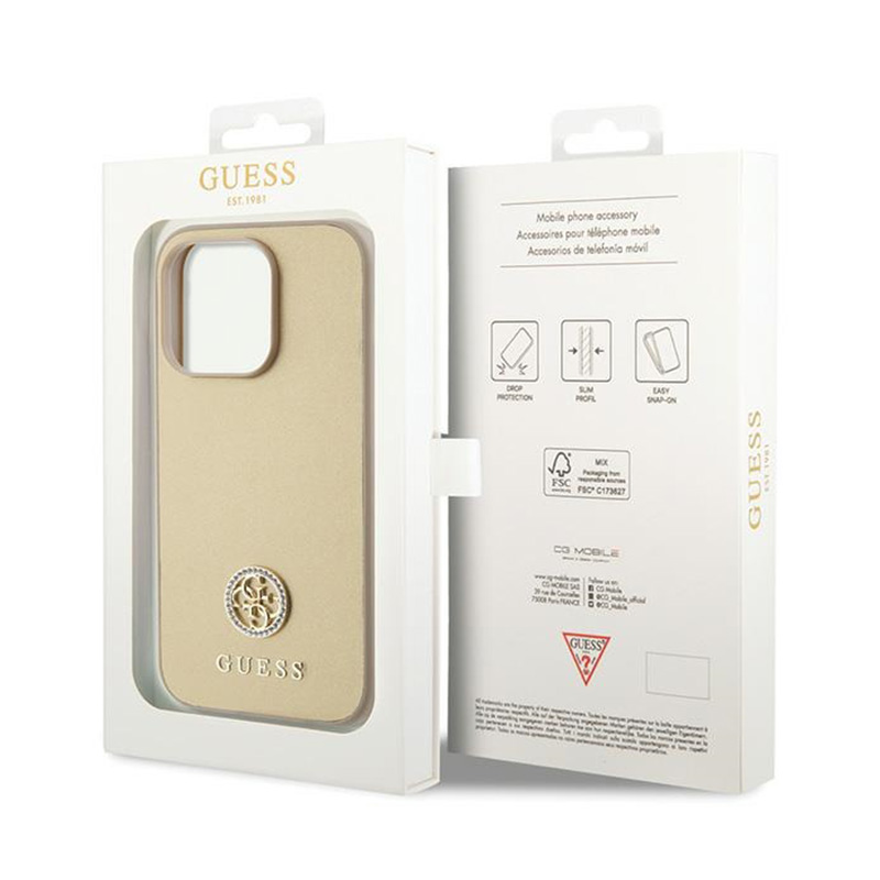 Guess 4G Strass Metal Logo - Etui iPhone 15 Pro Max (złoty)