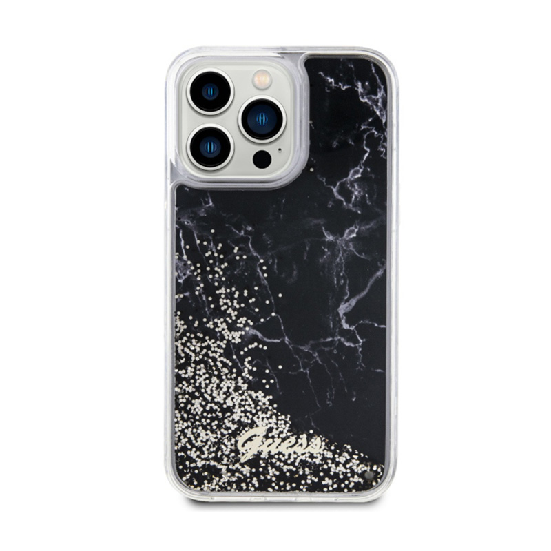 Guess Liquid Glitter Marble - Etui iPhone 14 Pro Max (Czarny)