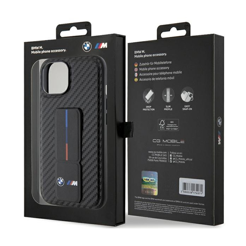 BMW Grip Stand Smooth & Carbon - Etui iPhone 15 (czarny)
